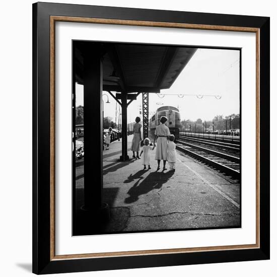 Insurance Broker Charles Hoffman's Wife Bringing Children to Train Station to Wait for His Arrival-Nina Leen-Framed Photographic Print