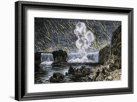 Intense Meteor Shower Seen Over Niagara Falls in 1833-null-Framed Giclee Print