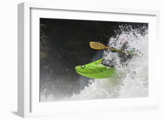 Intense Moment As A Kayaker Bursts Through A Standing Wave-Liam Doran-Framed Photographic Print