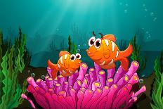 Illustration of Two Fishes above a Pink Coral Found Underwater-interactimages-Photographic Print