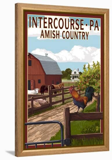 Intercourse, Pennsylvania - Barnyard Scene-Lantern Press-Framed Stretched Canvas