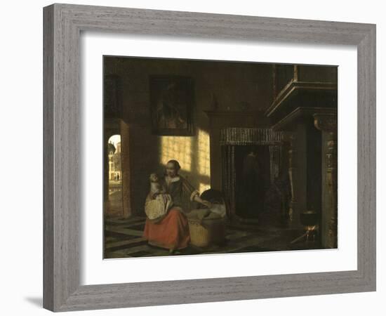 Interieur Avec Une Mere Pres D'un Berceau - Interior with a Mother close to a Cradle, by Hooch, Pie-Pieter de Hooch-Framed Giclee Print