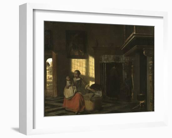 Interieur Avec Une Mere Pres D'un Berceau - Interior with a Mother close to a Cradle, by Hooch, Pie-Pieter de Hooch-Framed Giclee Print