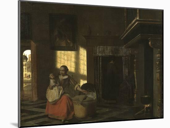 Interieur Avec Une Mere Pres D'un Berceau - Interior with a Mother close to a Cradle, by Hooch, Pie-Pieter de Hooch-Mounted Giclee Print