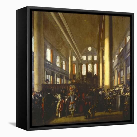 Interieur De La Synagogue Portugaise a Amsterdam - Interior of the Portuguese Synagogue in Amsterda-Emanuel de Witte-Framed Premier Image Canvas