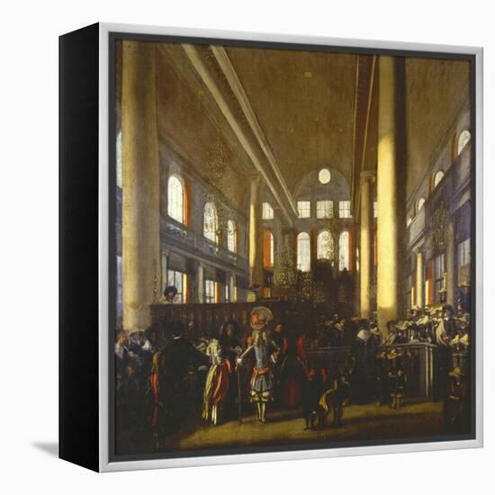 Interieur De La Synagogue Portugaise a Amsterdam - Interior of the Portuguese Synagogue in Amsterda-Emanuel de Witte-Framed Premier Image Canvas