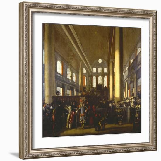 Interieur De La Synagogue Portugaise a Amsterdam - Interior of the Portuguese Synagogue in Amsterda-Emanuel de Witte-Framed Giclee Print