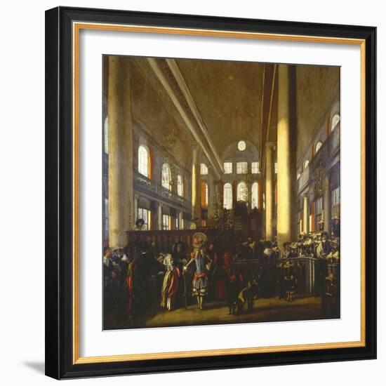 Interieur De La Synagogue Portugaise a Amsterdam - Interior of the Portuguese Synagogue in Amsterda-Emanuel de Witte-Framed Giclee Print