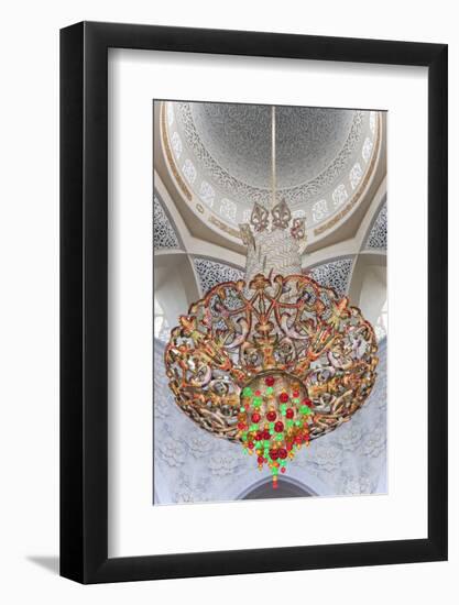 Interior Architectural Detail and Chandeliers of Prayer Hall in the Sheikh Zayed Mosque-Cahir Davitt-Framed Photographic Print