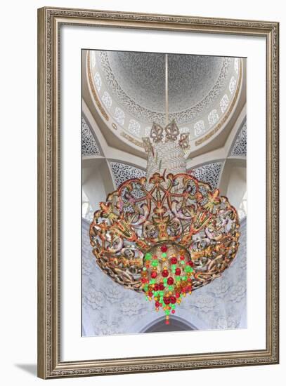 Interior Architectural Detail and Chandeliers of Prayer Hall in the Sheikh Zayed Mosque-Cahir Davitt-Framed Photographic Print