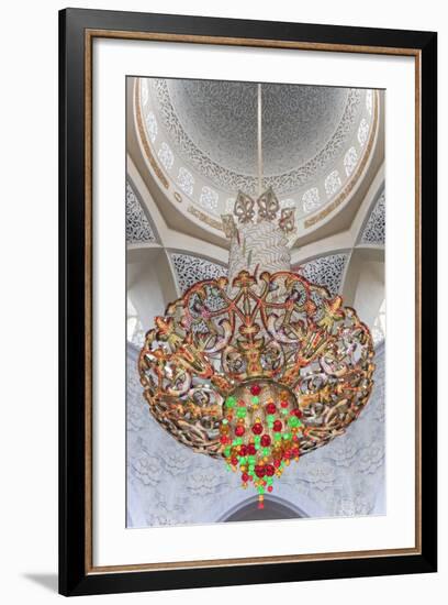 Interior Architectural Detail and Chandeliers of Prayer Hall in the Sheikh Zayed Mosque-Cahir Davitt-Framed Photographic Print