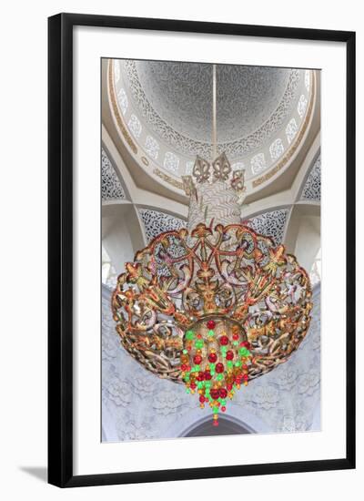 Interior Architectural Detail and Chandeliers of Prayer Hall in the Sheikh Zayed Mosque-Cahir Davitt-Framed Photographic Print