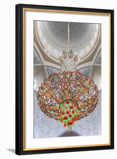 Interior Architectural Detail and Chandeliers of Prayer Hall in the Sheikh Zayed Mosque-Cahir Davitt-Framed Photographic Print