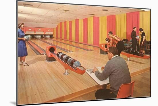 Interior, Bowling Alley, Retro-null-Mounted Art Print