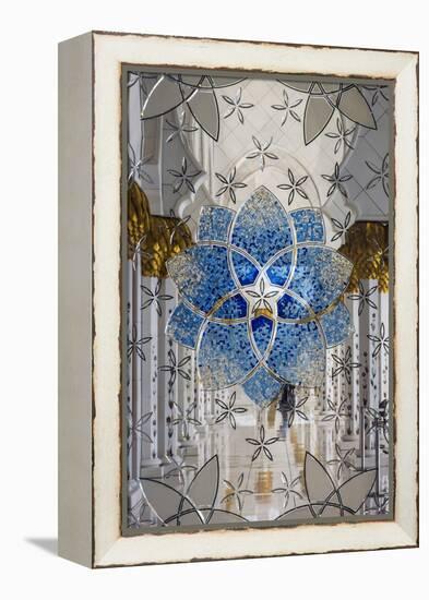 Interior decorated glass inside the Sheikh Zayed Mosque, Abu Dhabi, United Arab Emirates-Stefano Politi Markovina-Framed Premier Image Canvas