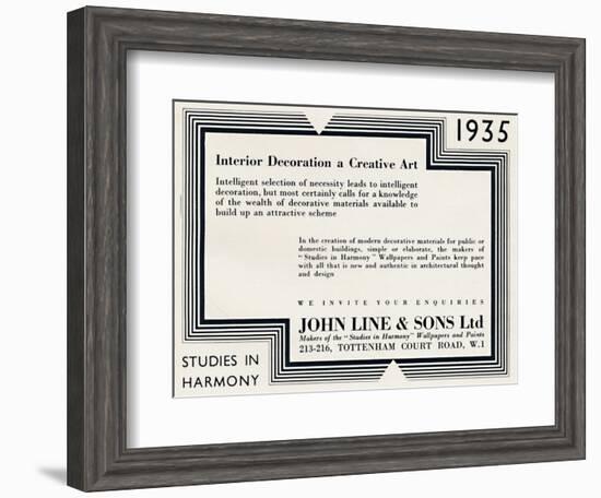 'Interior Decoration a Creative Art - John Line & Sons Ltd', 1935-Unknown-Framed Photographic Print