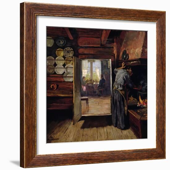 Interior in Seljord, 1890 oil on panel-Fritz Thaulow-Framed Giclee Print