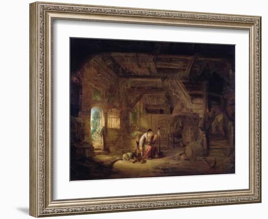 Interior of a Barn with an Old Woman at a Distaff-Isack van Ostade-Framed Giclee Print