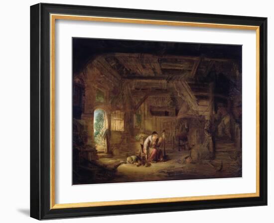 Interior of a Barn with an Old Woman at a Distaff-Isack van Ostade-Framed Giclee Print