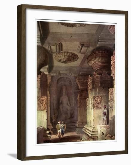 Interior of a Cave Temple, Ellora, Maharashtra, India, 19th Century-David Roberts-Framed Giclee Print