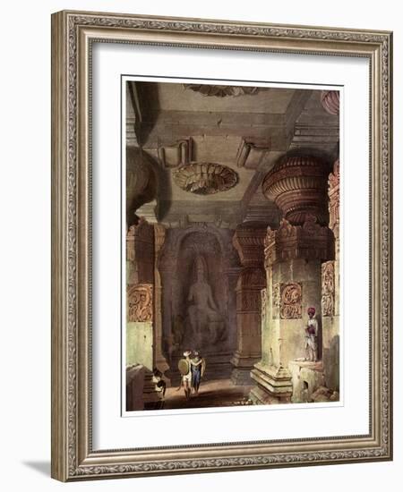 Interior of a Cave Temple, Ellora, Maharashtra, India, 19th Century-David Roberts-Framed Giclee Print