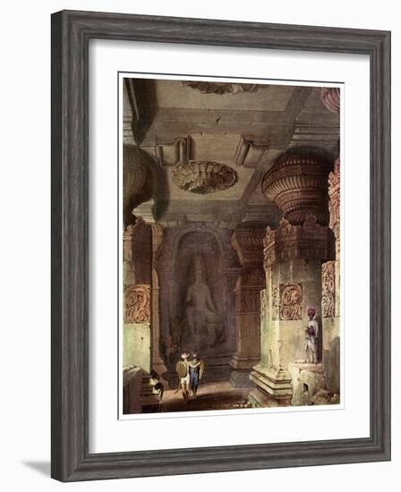Interior of a Cave Temple, Ellora, Maharashtra, India, 19th Century-David Roberts-Framed Giclee Print