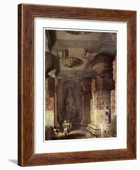 Interior of a Cave Temple, Ellora, Maharashtra, India, 19th Century-David Roberts-Framed Giclee Print