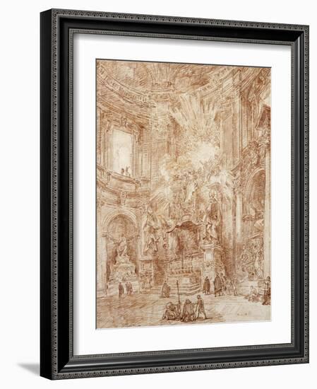 Interior of a Church (Red Chalk on Paper)-Hubert Robert-Framed Giclee Print