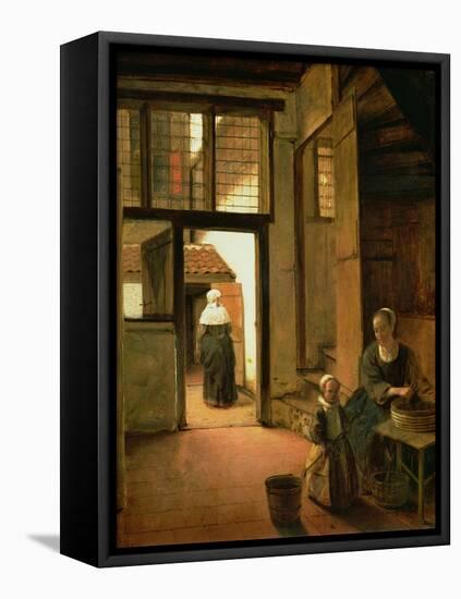 Interior of a Dutch House-Pieter de Hooch-Framed Premier Image Canvas