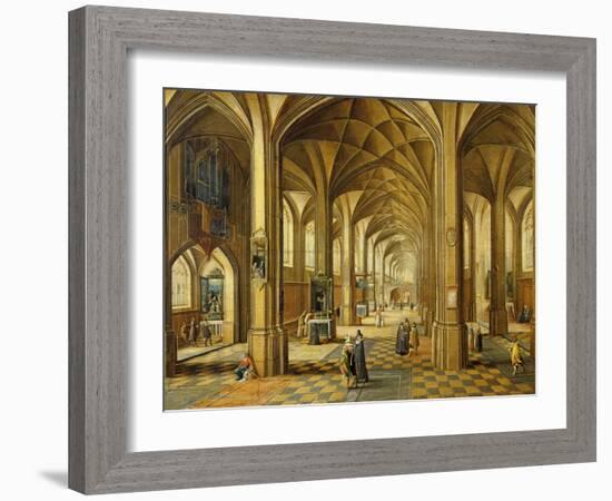 Interior of a Gothic Style Church with Three Naves-Hendrik The Younger Steenwyck-Framed Giclee Print