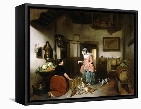 Interior of a Larder with Women Cleaning Game, 1852-Hubertus van Hove-Framed Premier Image Canvas