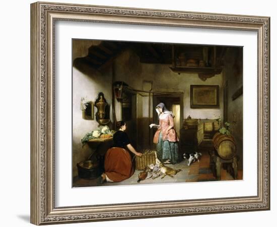 Interior of a Larder with Women Cleaning Game, 1852-Hubertus van Hove-Framed Giclee Print