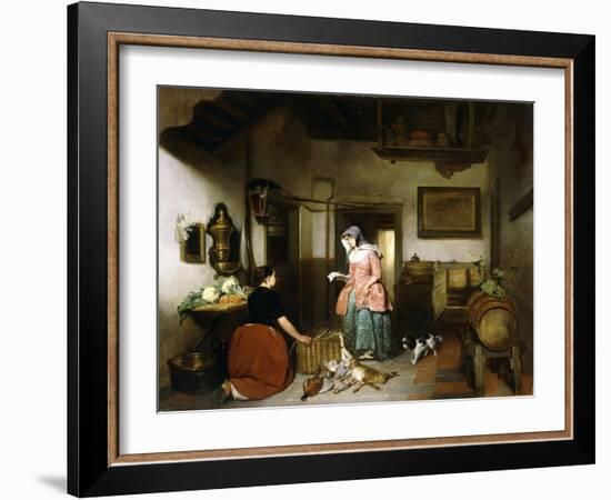 Interior of a Larder with Women Cleaning Game, 1852-Hubertus van Hove-Framed Giclee Print