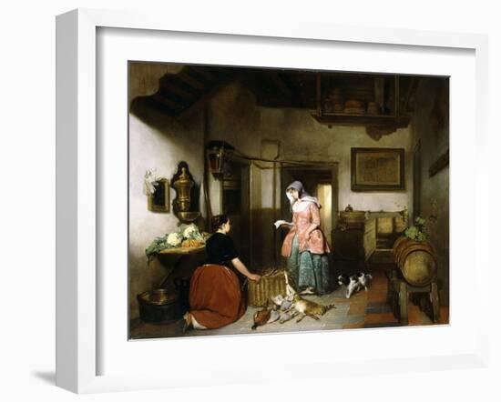 Interior of a Larder with Women Cleaning Game, 1852-Hubertus van Hove-Framed Giclee Print