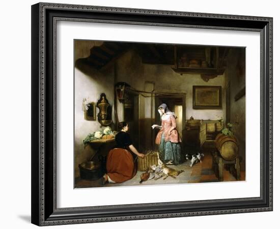 Interior of a Larder with Women Cleaning Game, 1852-Hubertus van Hove-Framed Giclee Print