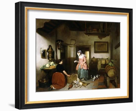 Interior of a Larder with Women Cleaning Game, 1852-Hubertus van Hove-Framed Giclee Print