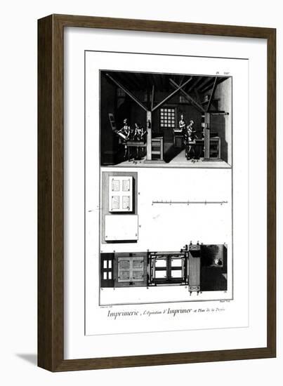 Interior of a Printing Works and Plan of a Press, Plate from "Encyclopedia" by Denis Diderot-Robert Benard-Framed Giclee Print