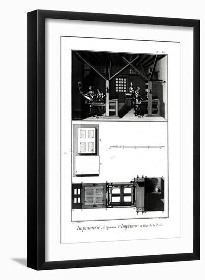 Interior of a Printing Works and Plan of a Press, Plate from "Encyclopedia" by Denis Diderot-Robert Benard-Framed Giclee Print