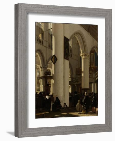 Interior of a Protestant, Gothic Church During a Service-Emanuel de Witte-Framed Art Print