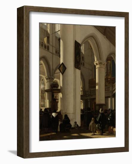 Interior of a Protestant, Gothic Church During a Service-Emanuel de Witte-Framed Art Print
