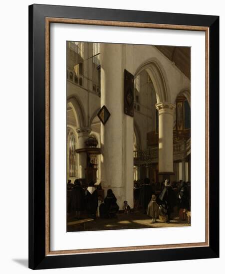 Interior of a Protestant, Gothic Church During a Service-Emanuel de Witte-Framed Art Print