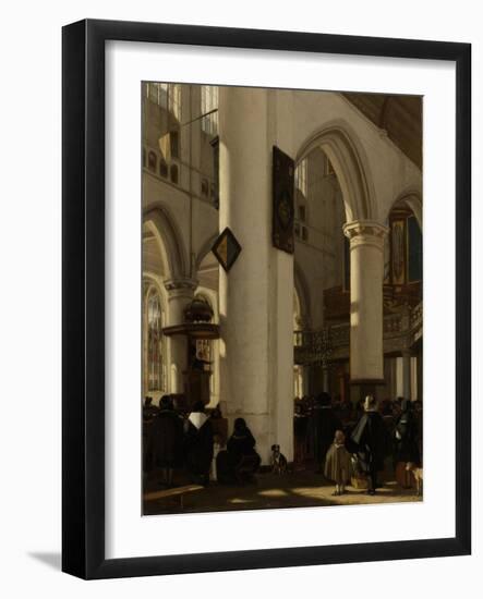 Interior of a Protestant, Gothic Church During a Service-Emanuel de Witte-Framed Art Print