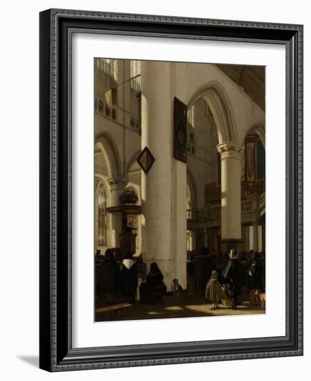 Interior of a Protestant, Gothic Church During a Service-Emanuel de Witte-Framed Art Print