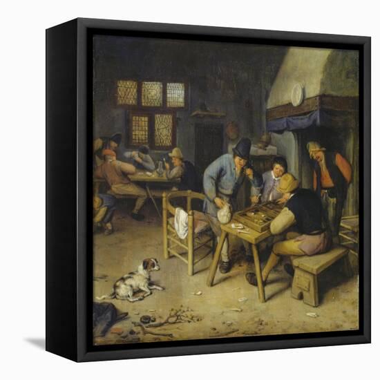 Interior of a Tavern with Farmers Playing Backgammon and Cards. 1679-Cornelis Dusart-Framed Premier Image Canvas