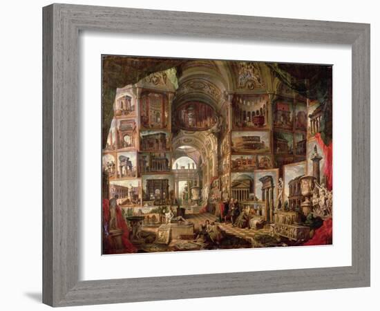 Interior of an Imaginary Picture Gallery-Giovanni Paolo Pannini-Framed Giclee Print