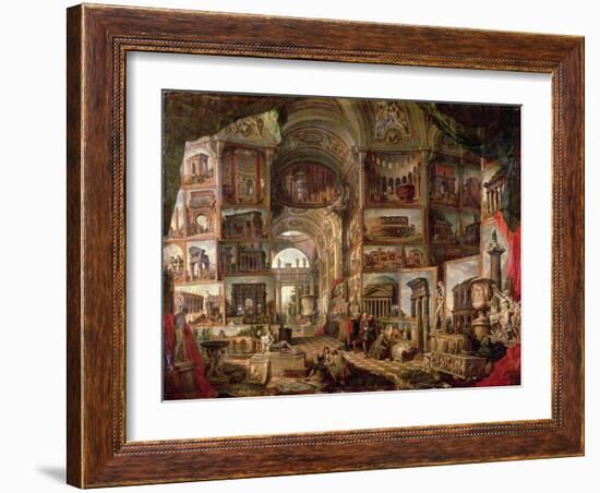 Interior of an Imaginary Picture Gallery-Giovanni Paolo Pannini-Framed Giclee Print