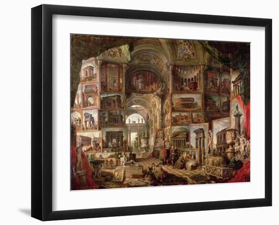 Interior of an Imaginary Picture Gallery-Giovanni Paolo Pannini-Framed Giclee Print