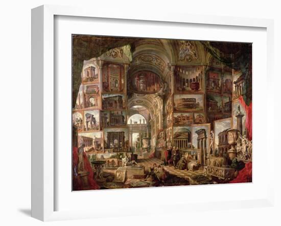 Interior of an Imaginary Picture Gallery-Giovanni Paolo Pannini-Framed Giclee Print