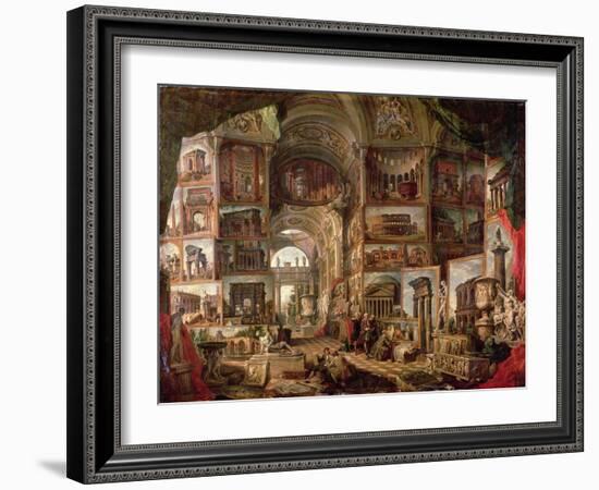 Interior of an Imaginary Picture Gallery-Giovanni Paolo Pannini-Framed Giclee Print