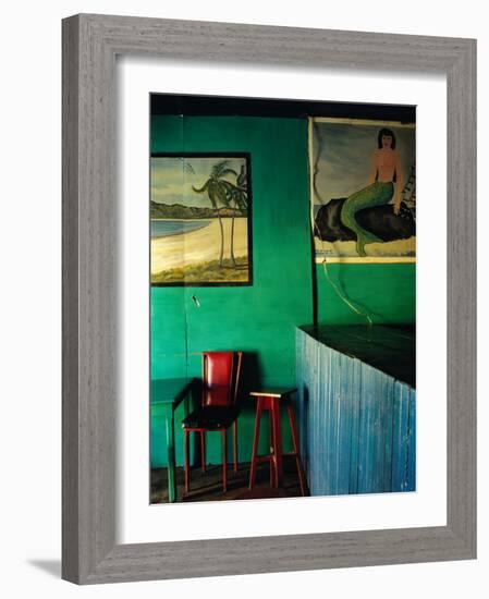 Interior of Bar with Mermaid Mural, Tela, Honduras-Jeffrey Becom-Framed Photographic Print